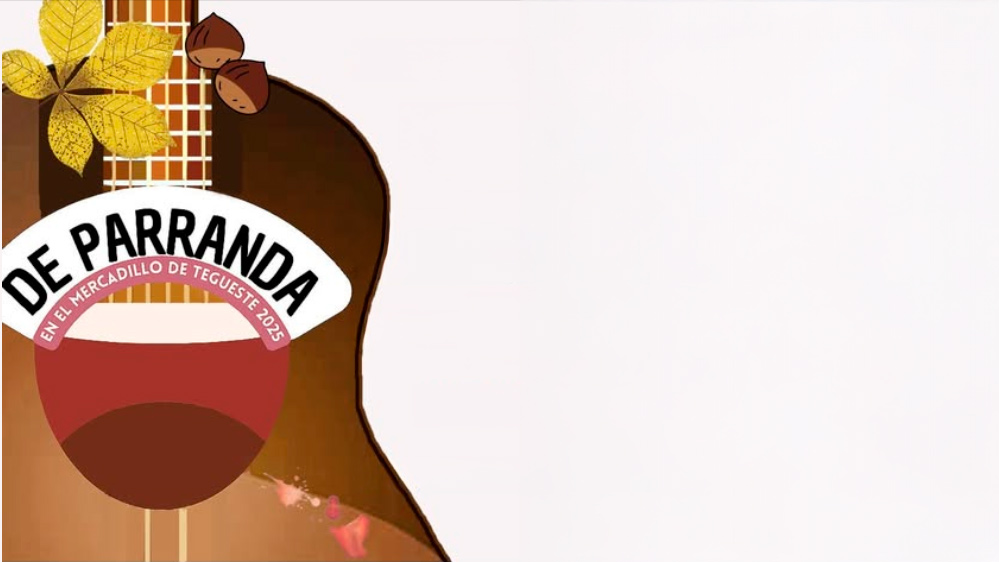 Imagen de una parte del programa del evento de parranda. Se trata de una guitarra con castañas por encima.